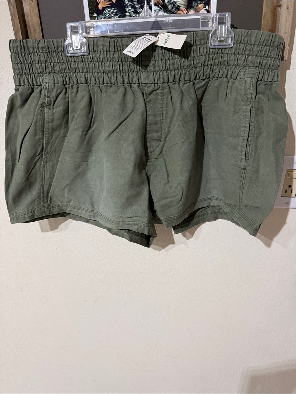 NWT Aerie High Waisted Pull On Shorts Olive Green Cotton Lyocell